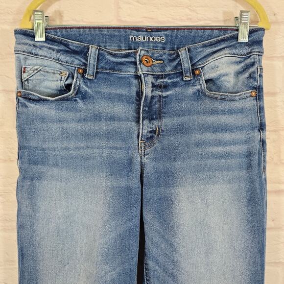 Maurices Light Blue Women's Mid-Rise Slim Bootcut Jeans Size 12S Frayed Stretch - Picture 2 of 8